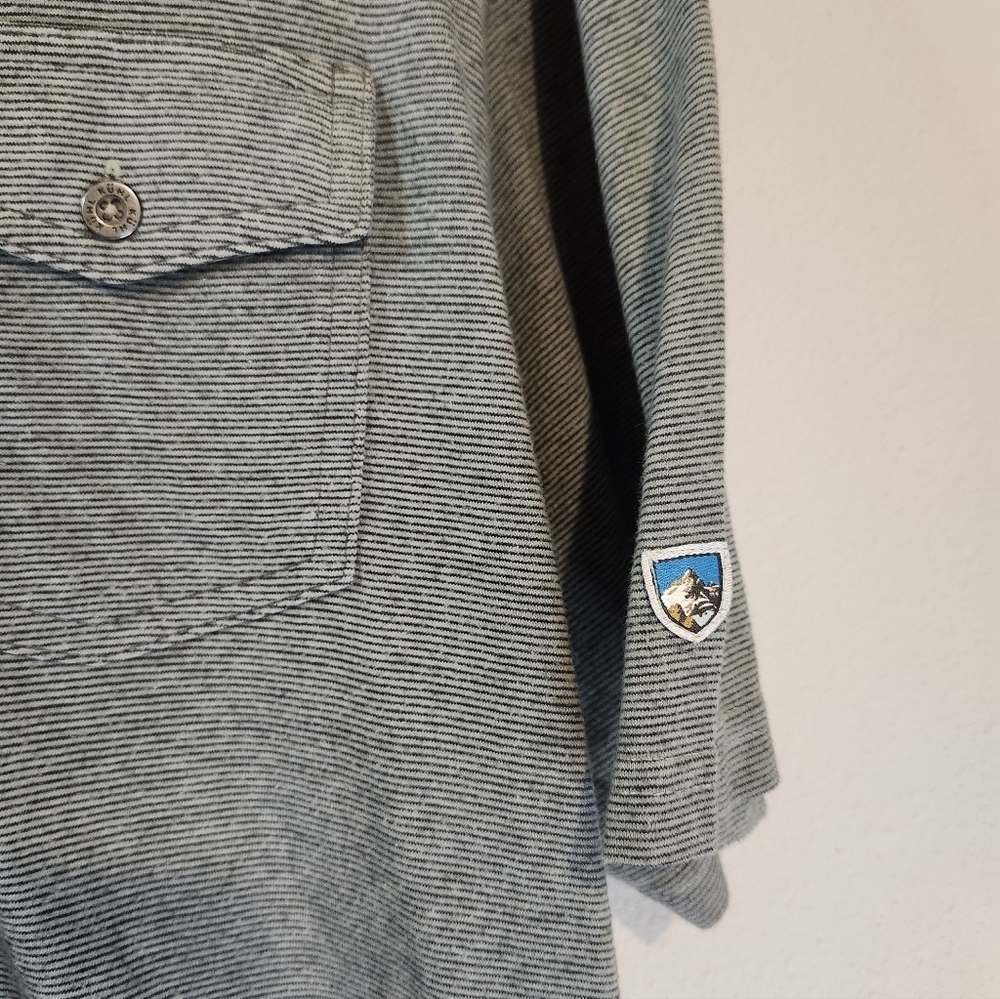 Kuhl Mens Gray Stripe Polo With Double Pocket And Cotton Blend Size Large - Picture 4 of 7